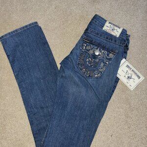 True Religion World Tour Embroidered Flap Pockets Straight Jeans Size 25